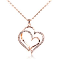 Double Crystal heart pendant necklace gold chains for women fashion jewelry will and sandy gift