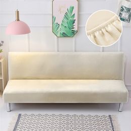 Velvet Plush Sofa Bed Cover Folding Armless Seat Slipcover Modern Stretch Sofa Bed Covers Elastic Couch Protector Home Banquet LJ201216