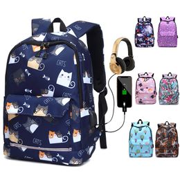 USB Charging Reflective School Bags for Teenage Girls Waterproof High School Backpack Women Student Book Bag Travel Backpacks LJ200918