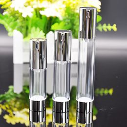 30ml slimmer shape transparent airless bottle with UV silver pump and bottom,lotion used for Cosmetic Container