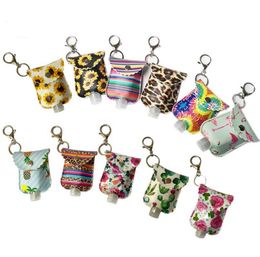 Printed Hand Sanitizer Keychains PU Leather Disinfectant Bag 30ml Hand Sanitizer Soap Perfume Bottle Covers Christmas Gift 11 Designs BT5960