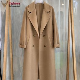 Winter long female wool water ripple cashmere new autumn loose double breasted coat women commuter 201223