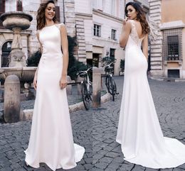 Sexy Cap Sleeve Mermaid Wedding Dresses 2021 Scoop Neck Backless Applique Sweep Train Bridal Gown Vestido De Mariee
