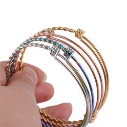 Brazaletes de pulseras ajustables expandibles de acero inoxidable DIY para mujeres hombres 55mm 60 mm 65mm Tamaño Tamaño Twisted Wire Knot Pulsera Joyería 139 O2