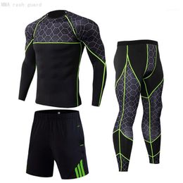 Running Sets Jogging Men's Full Suit Tracksuit 3-PC/Set Rash Guard Male Compression Leggings Bodybuilding T-Shirt Quick Dry Set1