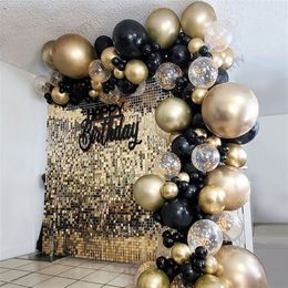101pcs Chrome Gold Black Balloons Arch Garland Kit Sequins for Wedding Graduation Birthday Party Decor 220217