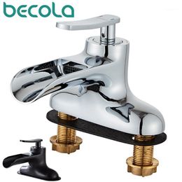 Bathroom Sink Faucets BecolaBathroom Faucet And Cold Water Basin Double Hole Base Bathtub Three Holes Wash Brass Tap1