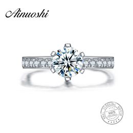 AINUOSHI New Brand 1 Carat Round Cut 6 Prong Ring Sona Ring 925 Sterling Silver Engagement Wedding Band Anniversary Ring Jewelry Y200106