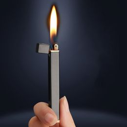 2020 New Mini Thin Metal Free Fire Gas Lighter Grinding Wheel Torch Compact Refillable Windproof Lighter Butane Cigarette Pocket Lighter
