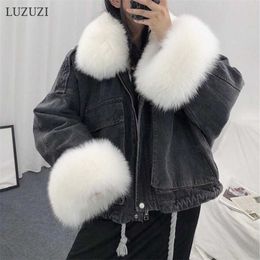 LUZUZI Warm Bomber Women's Winter Jacket Coat Female Jeans Basic Ladies Top Windbreaker Denim s Overcoat Plus Size 220105