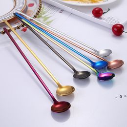 Rainbow Coffee Tea Stir Spoon Long Handle Ice Cream Dessert Spoons Cocktail Stirring Dessert Eco-Friendly Stainless Steel RRA11751