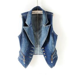 90%Cotton Spring Single-breasted Casual Waistcoats Denim Vest Female Slim Jeans Jacket Summer Sleeveless Jackets Feminine Coat 201029