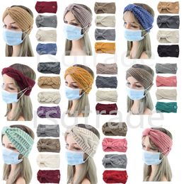 leather bows wholesale UK - Free DHL INS 200+ Colors Knitted Headbands with Buttons Face Mask Hairbands Crochet Twist Headwear Headwrap Elastic Women Hair Accessories