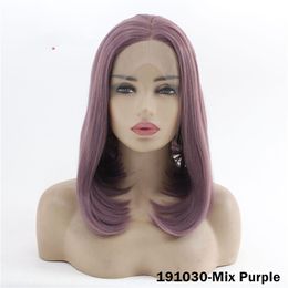 Short Bobo Lace Front Wig Synthetic Simulation Human Hair Wigs Mix Purple perruques de cheveux humains