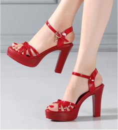 2020 Hot selling women's platform sandals girls casual wedge high heel 11cm shoes pumps lady sexy red black patern leather shoes size 9 #P42