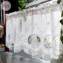 American Kitchen Curtains White Luxury Short Curtain with Embroidery Flowers Pastoral Door Coffee Half Curtain Window Decor LJ201224