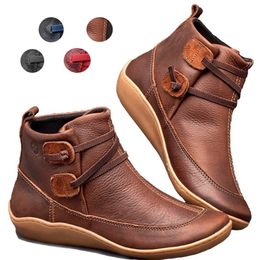 Frauen Winter Schnee Stiefel PU Leder Knöchel Frühling Flache Schuhe Frau Kurze Braune Botas mit Pelz 2020 für Frauen Spitze up Botas Mujer LJ201019