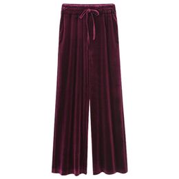 Women Pants Autumn Winter Thick Velvet pants Elastic Waist Trousers Casual Wide leg Pants Plus Size black Loose trousers M- LJ201029