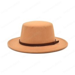 Female British Wool Hat Women Fedora Flat Top Bowler Hat Wide Brim Black Jazz Cap European American Round Caps
