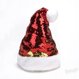 Sequins Christmas Hat Santa Claus Hats Short Plush Party Cosplay Xmas Tree Decoration Festival Gift Party Decorations Cap BH4209 TYJ