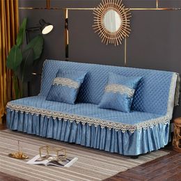 Svetanya Armless Bed Sofa Cover Lace Fleece Warm Quilted Slipcovers Solid Colour LJ201216