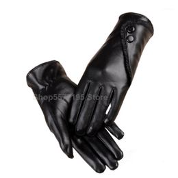 Five Fingers Gloves 2021 Women's Genuine Leather Winter Warm Fluff Soft Female Fur Lining Riveted Clasp High-quality Mittens1