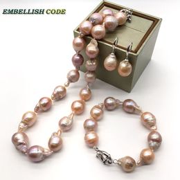 special Rainbow mixed pearls statement necklace bracelet hook earrings set peach freshwater pearl