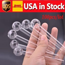 100pcs/lot 4.0Inch 10CM Length Pyrex Glass Oil Burner Pipe Clear Heady Water Hand Pipes Smoking Accessories STOCK IN USA