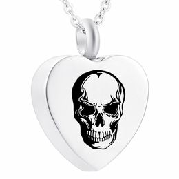 Totenkopf-Herz-Anhänger aus Edelstahl, Urne für Asche, Halloween, Gedenkschmuck, Geschenk mit Füllset-Paketbeutel