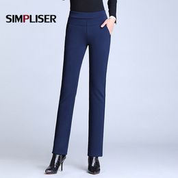 Elastic High Waisted Women Trousers Plus Size 4XL Ladies Office Work Pants Stretch Female Warm Velvet Pants Black Blue Red 201228