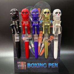 Unique Design Skull Halloween Gifts Relief Fight Kids Toys Writing Pen Led light Skull Top Boxing Pen