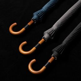 Hot Sale Wooden Leather Handle Umbrella Men 16 Ribs Windproof Long Big Umbrella Rain Women Brand Golf Umbrellas Stick Paraguas 201112