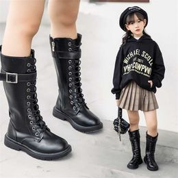 Fall Fashion Girls Princess Boots Knee Length Soft Martin Warm Shoes Rome Kids Sneakers Children's shoes for Girl 211227