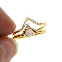 Wedding Rings Gold Filled Engagment 2pc Ring Set CZ Paved V Shape Fire Opal Tiny Thin 2021 Arrival Valentines Day Gift1