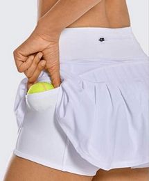 Skirts Tennis Pleated Yoga Gym Clothes Women Running Fitness Golf Pants Shorts Sports Back Waist Pocket Zipper Yi83