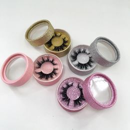Empty Round Lash Case Pink Glitter Eyelash Package for Regular Mink Lashes with Clear Circle Tray