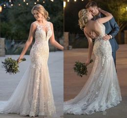 Graceful Lace Mermaid Wedding Dresses Plus Size 2021 Sexy Backless Appliqued Bridal Gowns Scoop Neck Sweep Train Vestidos De Novia AL7225