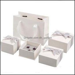 Jewelry Boxes Packaging & Display High Quality White Paper Box Of Necklace Ring With Ribbon Bag Earring Gift Jewellery Organizer Drop Delive