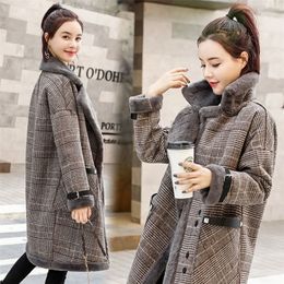 Plaid coat new fall/winter mid-length faux lamb wool one small woolen outer suit fall clothes for women 201216