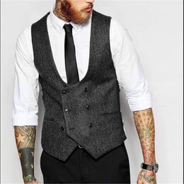 Wholesale- Double Breasted Men Solid Color Slim Fit Vest Plus Size S-4Xl Vintage Fashion Men Blazer Vest Brand Clothing Men Vests A26721