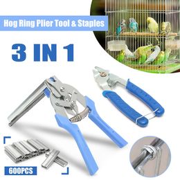 2pcs Hog Ring Plier Tool with 600pcs M Clips Chicken Poultry Mesh Cage Wire Fencing Crimping Solder Joint Welding Repair Tools Y200321