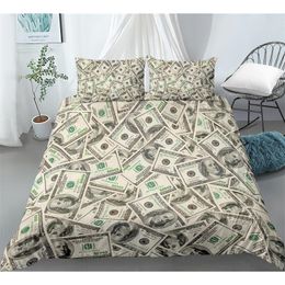 3D Modern Bedding Set Dollar Motif Printed Duvet Cover Vivid Comforter Cover 2/3 Pieces Money Maths Pattern Funny Bed Set 201113