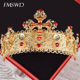 Luxury gold Cross Crown Handmade Inlaid Colourful Transparent Crystal Headdress World Miss Hair Accessories Bridal Tiara J0113