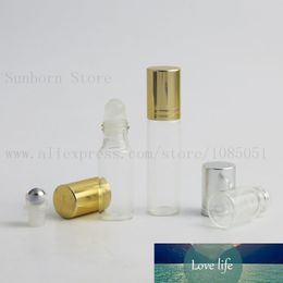 12pcs 3ml 5ml 7ml Mini Clear Refillable Roll on Glass Bottles Essential Oils Roller Perfume liquid with gold silver cap