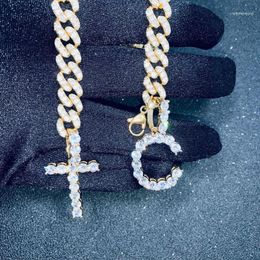 Cuban Chain Couples Cross C Letter Pendant Necklace Zircon Bracelet Simple Hip Hop Necklace for Men and Women11