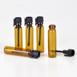 Free Shipping 1000 x 1ml Mini Amber Perfume Glass Vial Small Sample Parfum Vials Tester Trial Bottle with Black White Stoppers LX3652