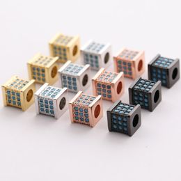DIY Jewellery Gold Plated Copper Micro Pave Turquoise Square Charms for Bracelet Necklace Making