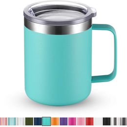 12OZ Stainless Steel Double Wall Vacuum Insulated Tumbler with Lid Coffee Mug Cup with Handle Outdoor Travel Friendly Office Mug LJ201218