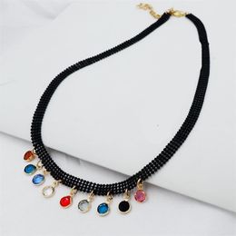 Charming girl Mix color Crystal Choker Necklace Black Chain Gold Pendent Cute Style Fashion Jewelry For Women Gifts