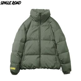 SingleRoad Men's Cotton Padded Jacket Winter Coat Parka High Collar Solid Windproof Hip Hop Streetwear Jacket For Men 201126